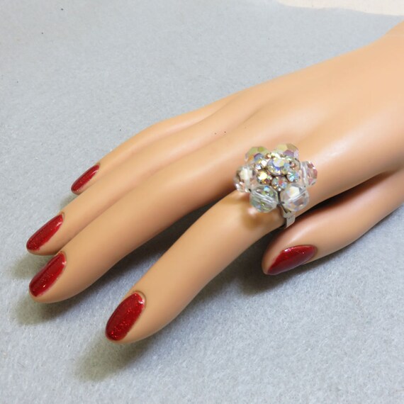 Sparkly Faceted Clear Bead Flower Ring - Size 7.5 - image 2