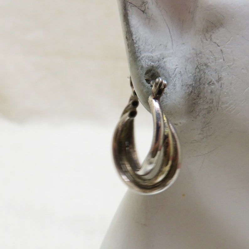 Tri Hoop Earrings Twisted Sterling Hoop Pierced Earrings Vintage Gold and Silver