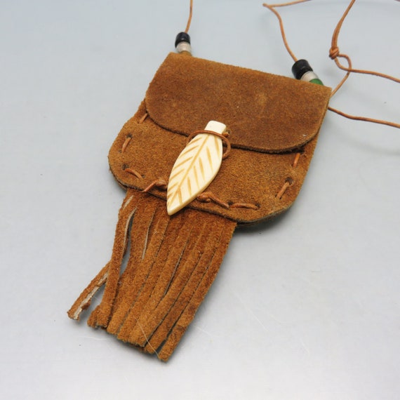Native American Style Medicine Pouch Necklace, Le… - image 2