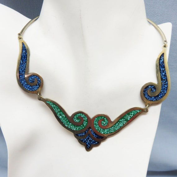 Fabulous Vintage Sodalite and Turquoise Brass Met… - image 1