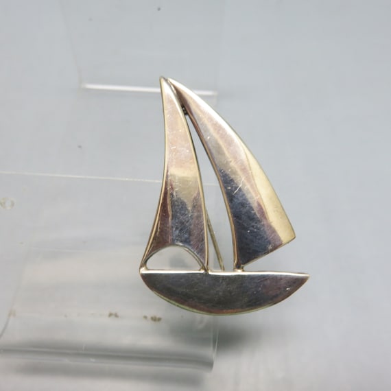 Vintage Sterling Silver Sailboat Brooch, Mexican … - image 1