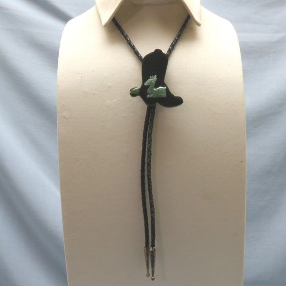 Vintage Jadeite and Onyx Gazelle Bolo Tie, Vintag… - image 2