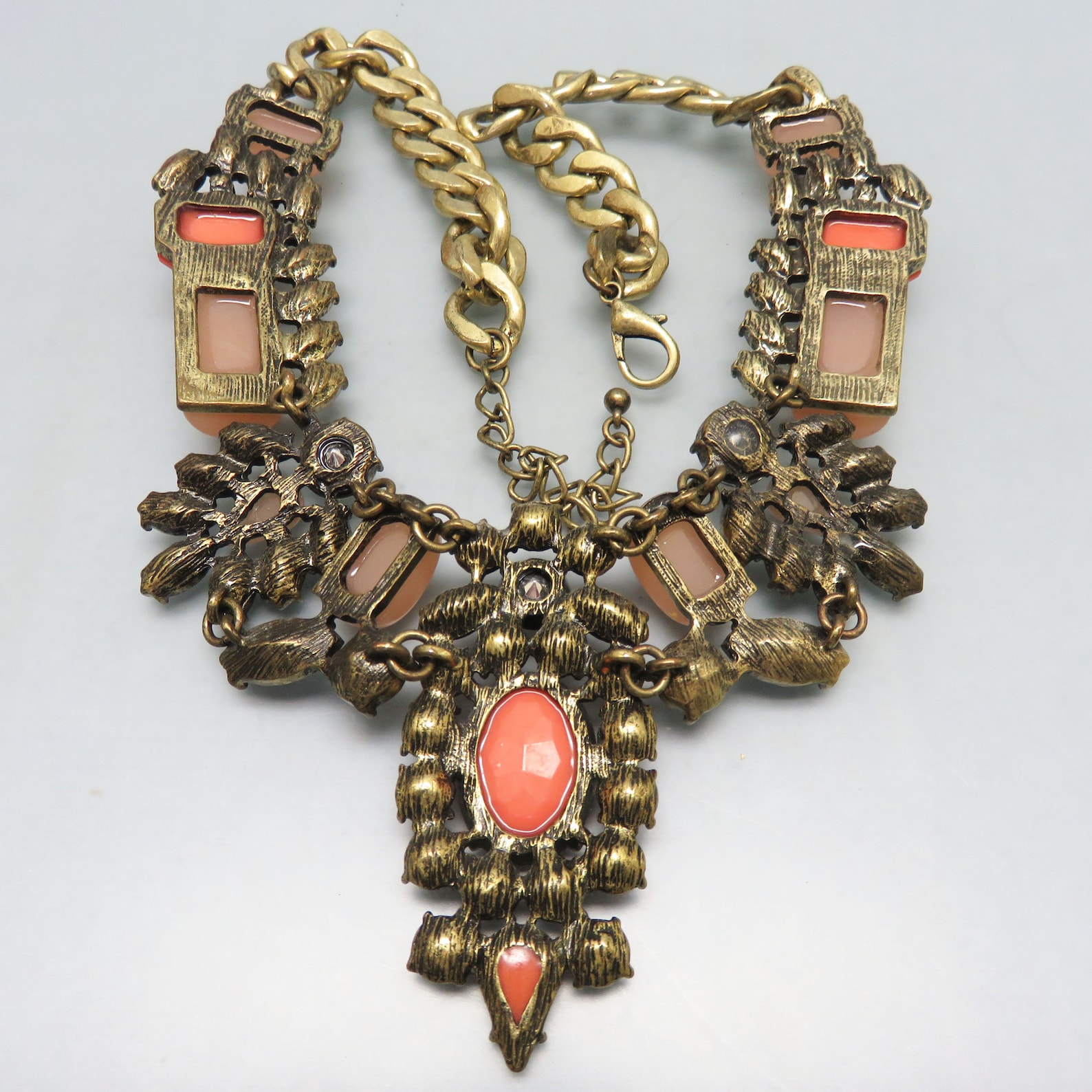Chunky 2000s Plastic Bead and Rhinestone Necklace, 21 Inches, Coral and ...