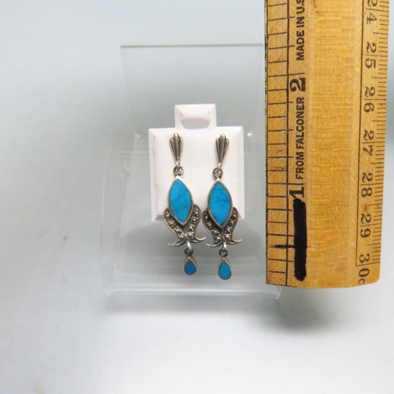 Vintage Turquoise Inlay and Sterling Silver Pierc… - image 3