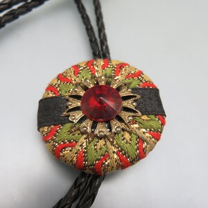 Vintage Red Rhinestone Embroidered Bolo Tie, Unisex Bolo Tie, Handmade Bolo Tie