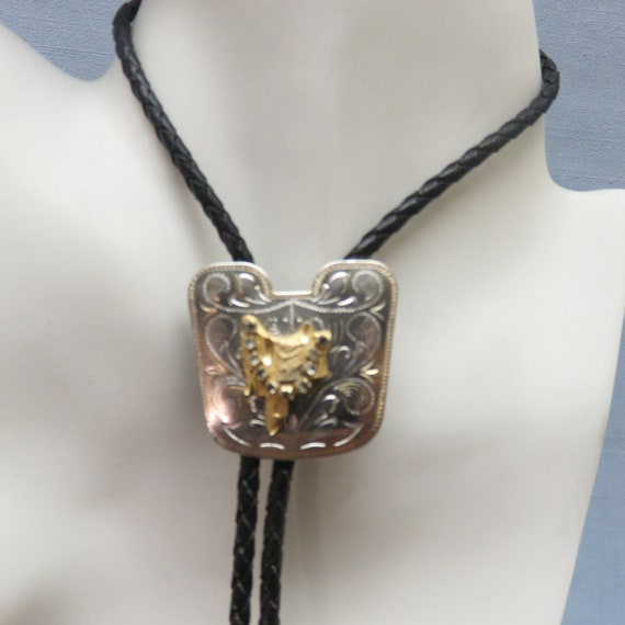 1980s Fancy Rhinestone Western Saddle Bolo Tie, V… - image 2