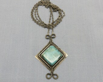 Sterling Scandinavian Style Faux Turquoise Pendant Necklace,