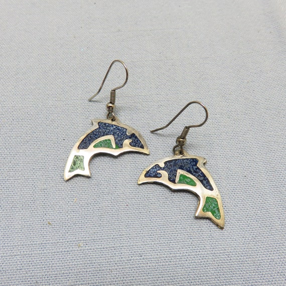 Pierced Earrings, Dolphin, Turquoise and Sodalite… - image 1