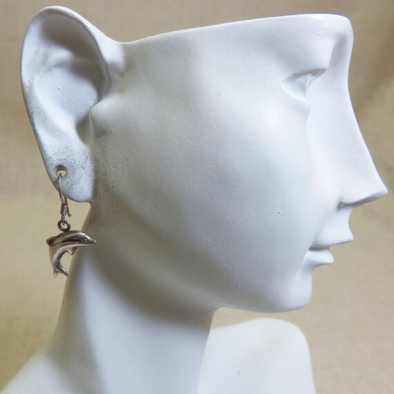 1980s Sterling Silver Dolphin Pierced Earrings, T… - image 4