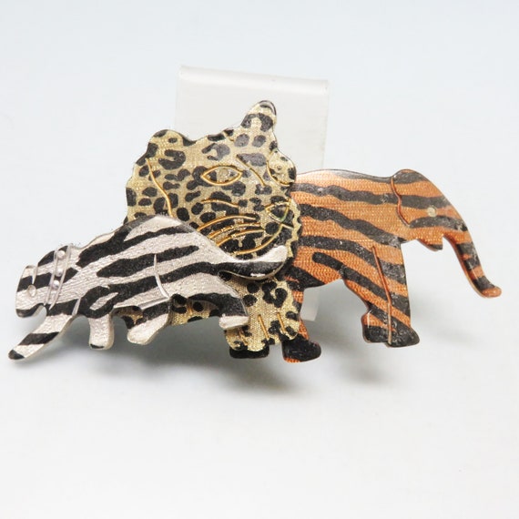 Vintage Big Mod Leopard Tiger and Elephant Plasti… - image 1