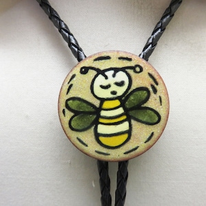 Vintage Enameled Queen Bee Bolo Tie, Handmade in Our Montana Rock Shop