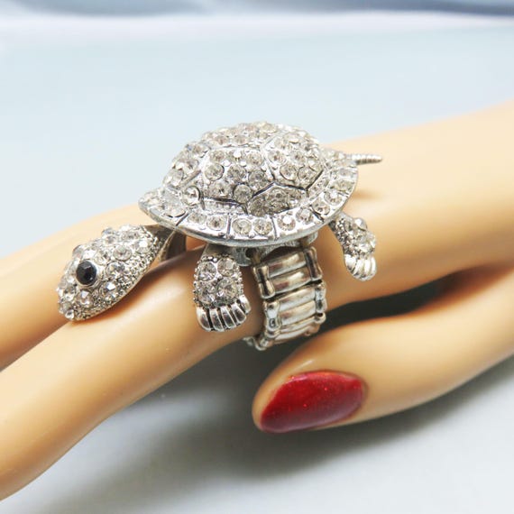 Vintage Turtle Ring,  Adjustable,  Movable Head a… - image 2