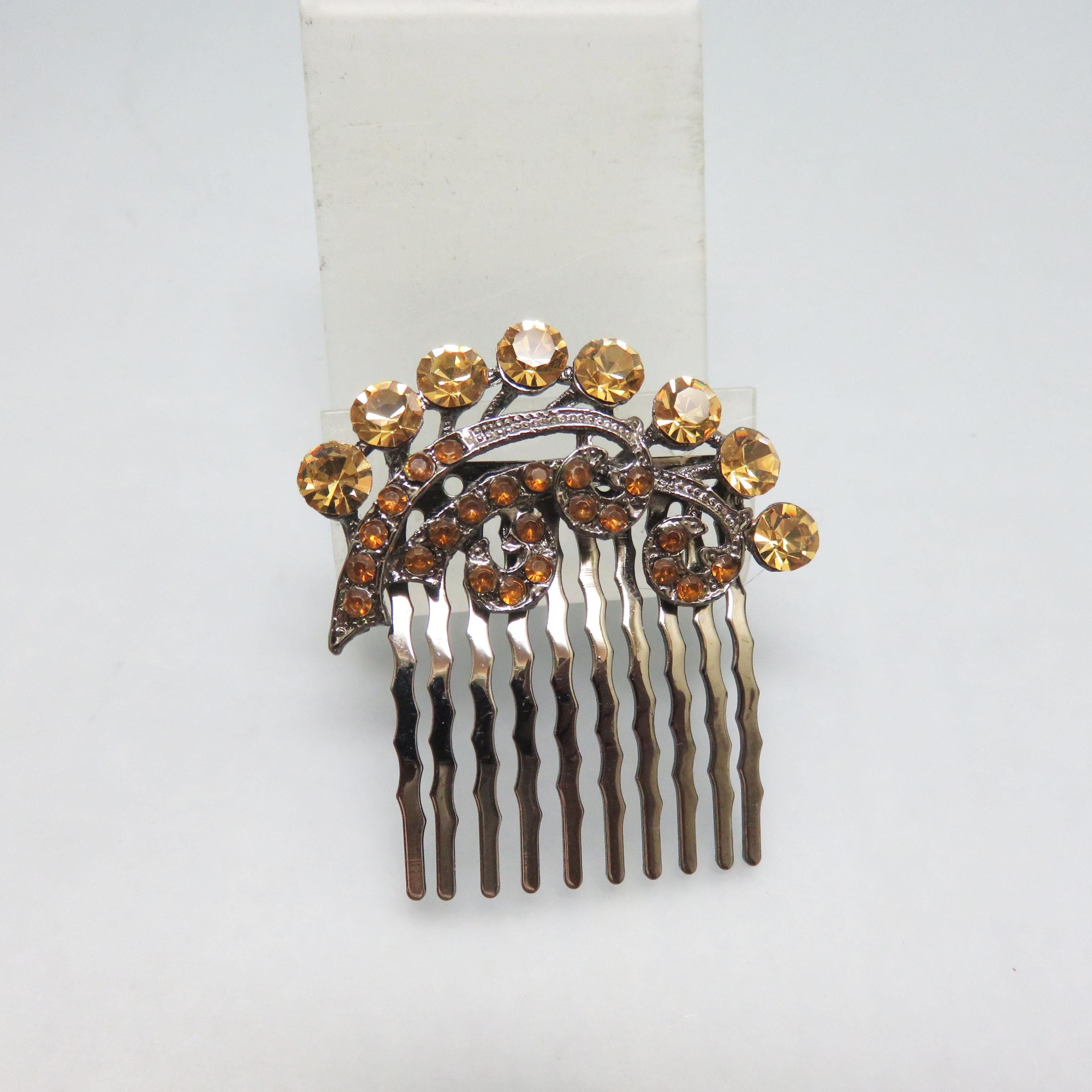 Vintage Hair Comb , Golden Jeweled Top, Victorian Style  display picture 3