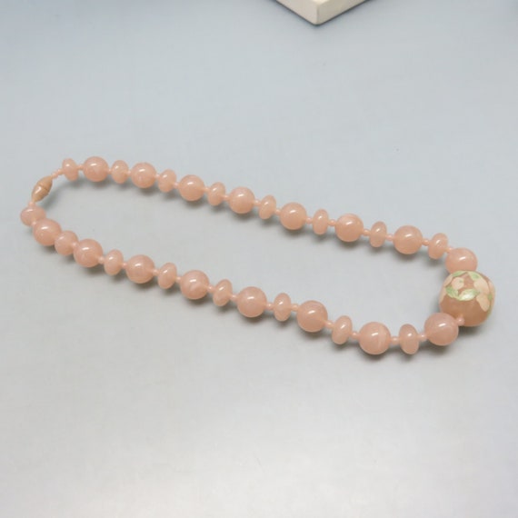 Rose Quartz Colored Plastic Bead Necklace, Orient… - image 1