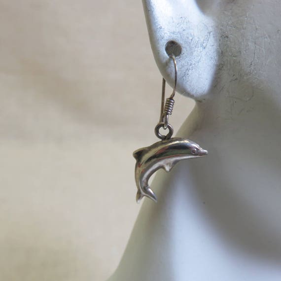 1980s Sterling Silver Dolphin Pierced Earrings, T… - image 6