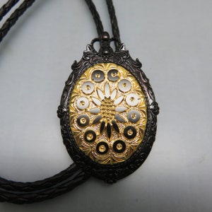 Vintage Victorian Style Black and Gold Glass Bolo Tie,  Handmade Bolo Tie