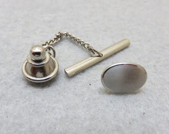 Classy Swank Tie Tack , Vintage Brushed Silvertone Metal Tie Tack