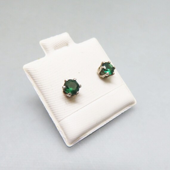 Sterling Silver, Green Spinel, Tiny Stud Style Pi… - image 1