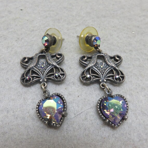 1980s Colorful Rhinestone Silver Metal Dangle Pie… - image 2