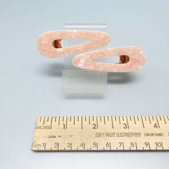 Vintage Soft Pink Pearlized Plastic Hair Clip Pair - image 2