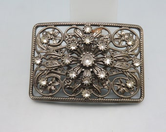 Rectangular Old Silver Buckle With Floral Pattern and Spots  display picture 1