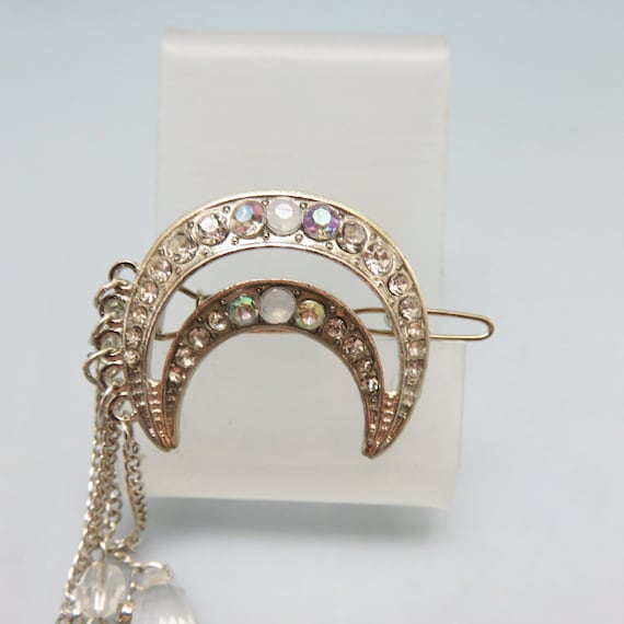 Very Cool Rhinestone Crescent Moon Barrette with … - image 2