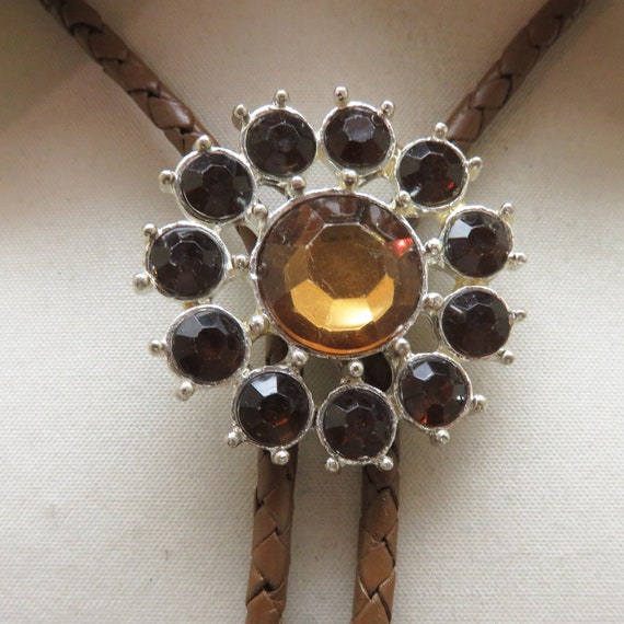 1980s Big Brown Rhinestone Bolo Tie, Vintage, Daz… - image 1