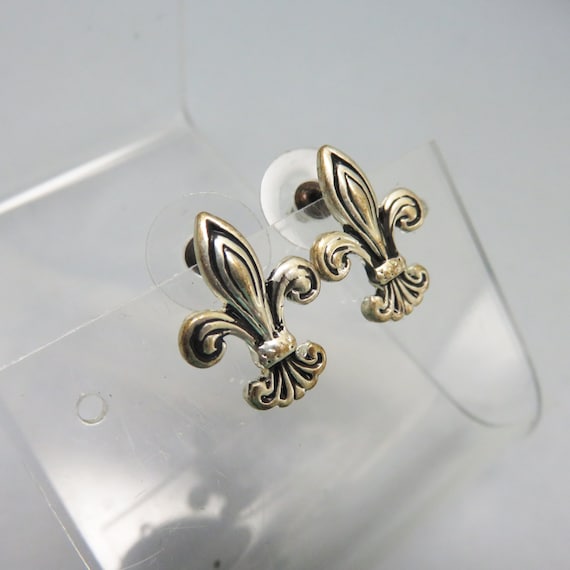 Petite Silver Fleur D' Lis Pierced Earrings, Vint… - image 2