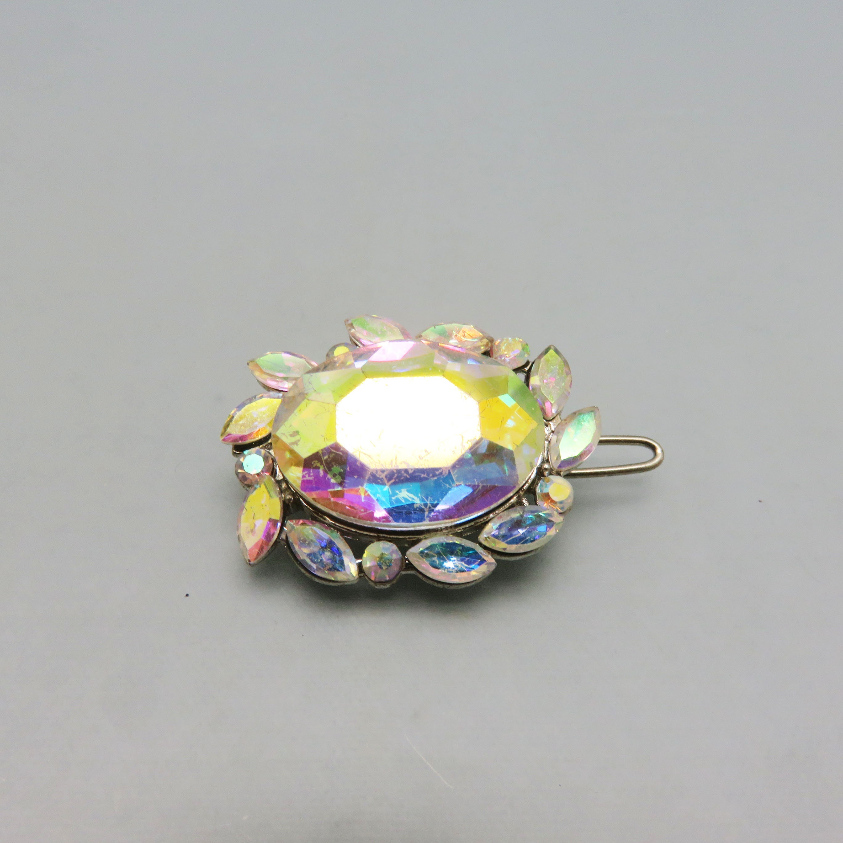 Vintage Made in France Aurora Borealis Rhinestone Hair Barrette Clip 3.5” Vintage Aurora Borealis Rhinestone Hair Barrette, Fancy Hair  main image 2