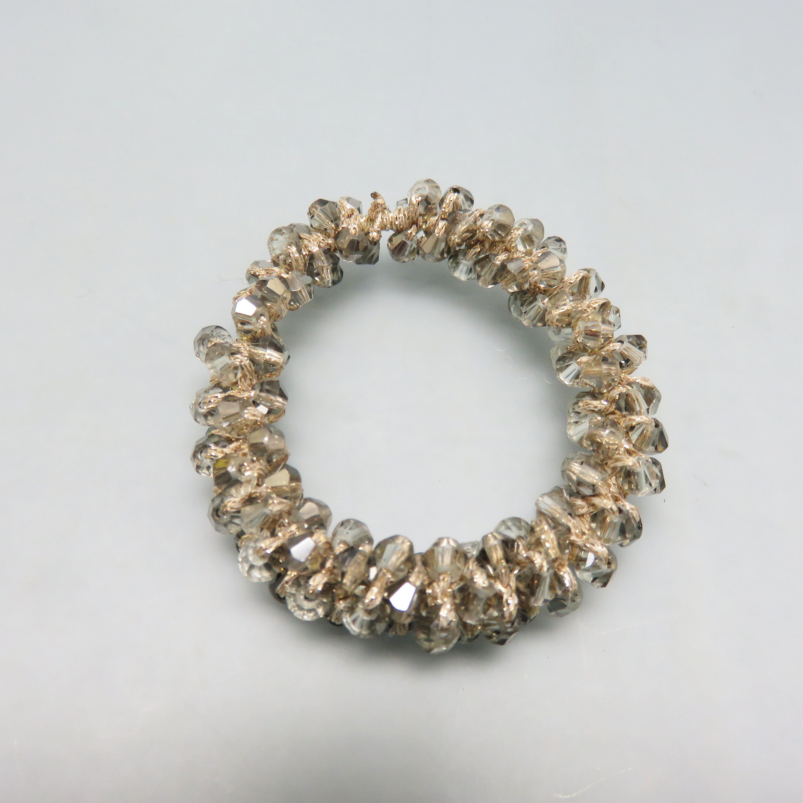 Vintage Clear Crystal Ponytail Holder - 1990s Gold Elastic