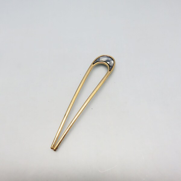 Vintage Gray Marbled Top Goldtone Metal Hair Fork