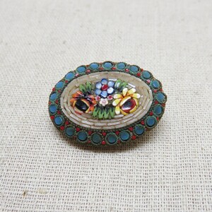 Italian Mosaic Floral Brooch, Older Pin, Subtle Colors