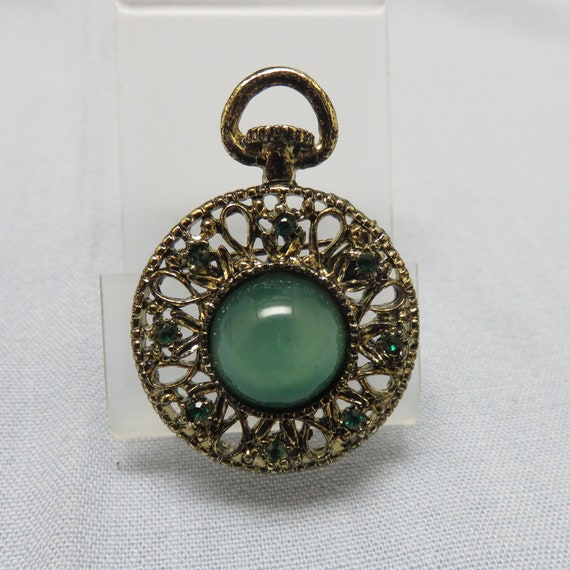 Vintage Gerry's Faux Pocket Watch Brooch, Rhinest… - image 2