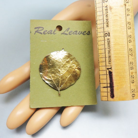 1980s Era Real Copper Coated Aspen Leaf Brooch - image 2
