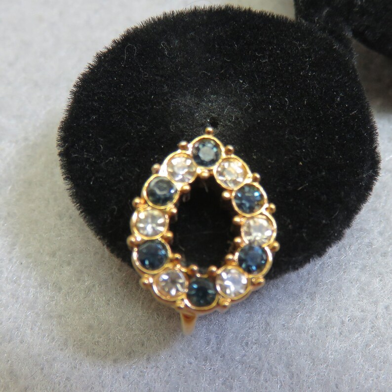 1980s Petite Clip On Earrings Dainty Vintage Clear and Blue Cubic Zirconia Clip Earrings