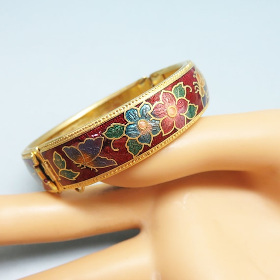 Vintage1970s High Quality Cloisonne' Hinged Bangl… - image 1