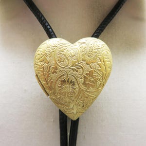 Handmade Golden Heart Locket Bolo Tie: Vintage 1970s Design
