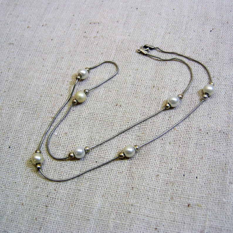 Vintage Sterling Silver Faux Pearl 18 Inch Long Necklace - Etsy