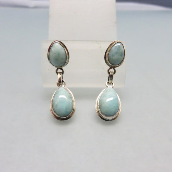 Four Stone Blue Larimar Sterling Pierced Earrings… - image 2