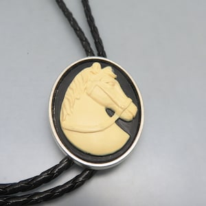 Handmade Big Oval Horse Head Cameo Bolo Tie, Made in Montana