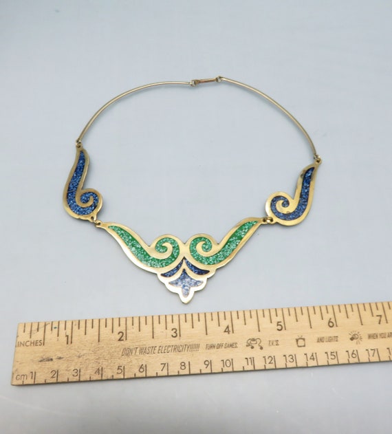 Fabulous Vintage Sodalite and Turquoise Brass Met… - image 4