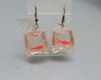 Cellophane Bag of Goldfish Pierced Earrings, Adorable Earrings