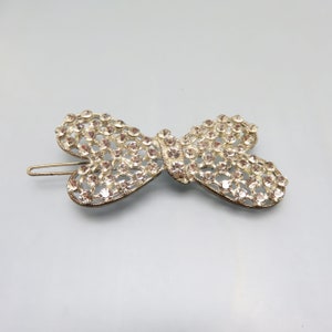 Vintage White Rhinestone Hair Barrette, Bow Design