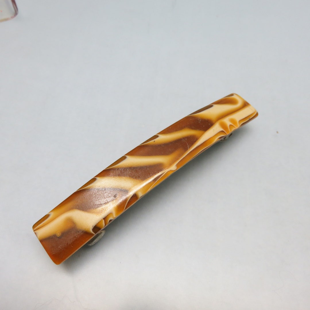 Marbleized Brown and Creamy White Resin Hair Barrette , 4  display picture 1