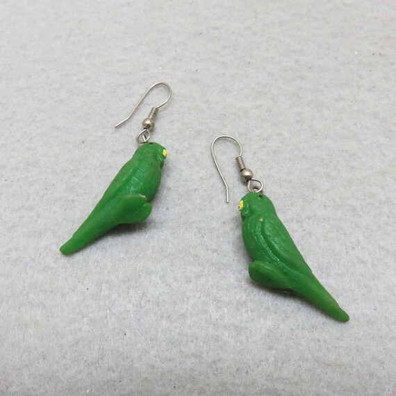 Vintage Green Parrot Pierced Earrings, Plastic Par