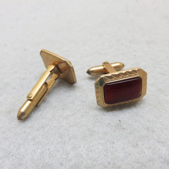 Cherry Red Glass and Gold Plated Cuff Links 1940s Correct - Etsy