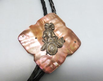 Antique Mother of Pearl and Knight Button Bolo Tie, Rockin' JK Designs