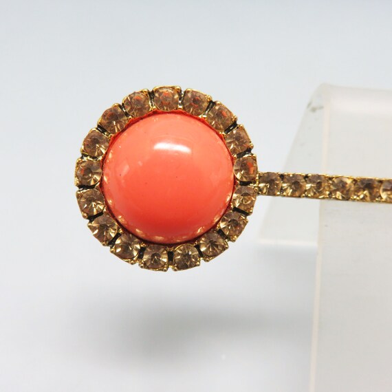 Faux Coral and Rhinestone Bobby Pin, Elegant Bobb… - image 2