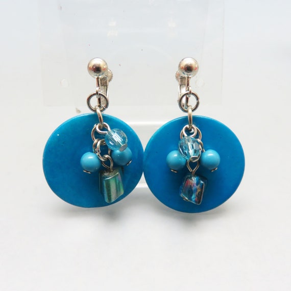 Dyed Blue Mother of Pearl Dangle and Drop Screw B… - image 1