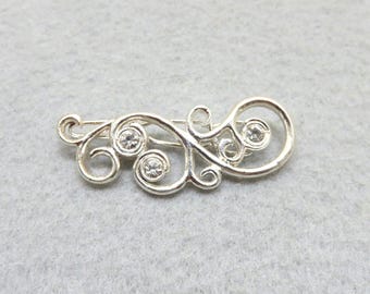 Small Vintage Rhinestone Hair Barrette, Silvertone Metal